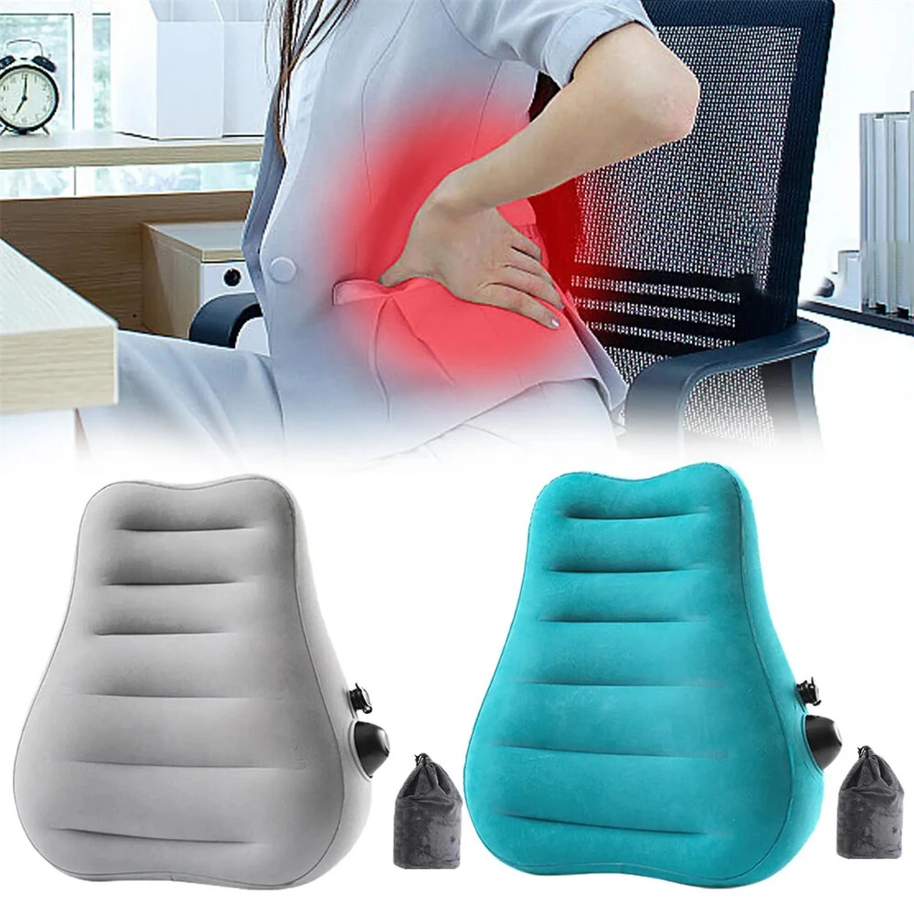 (image for) IPRee Ergonomic Inflatable Lumbar Support Pillow, Press Type Cushion, Enhances Back Comfort During Long-distance Flights Trains & Office Use